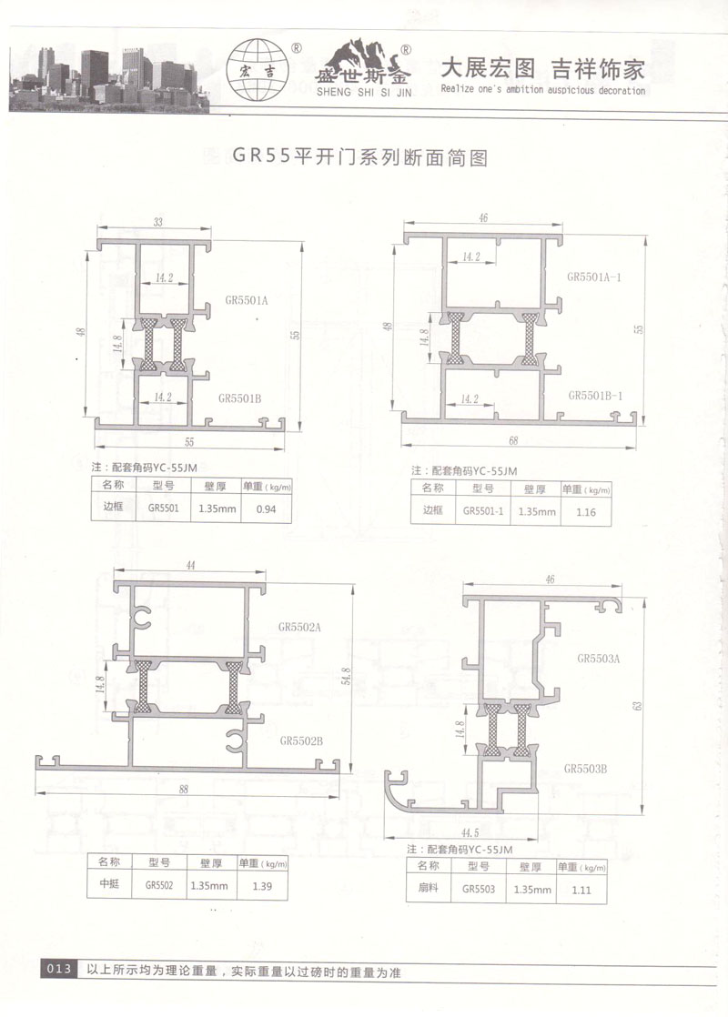 GR55平開門系列斷面簡圖2