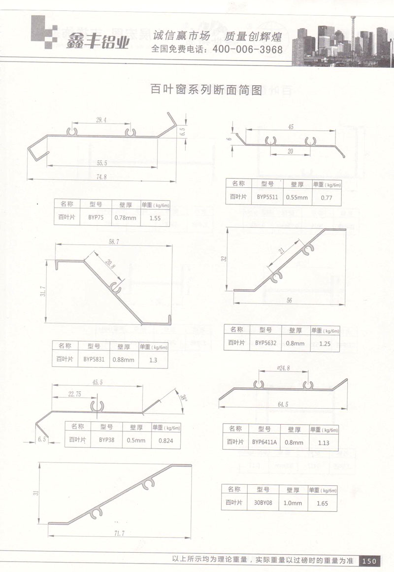 百葉窗系列斷面簡圖